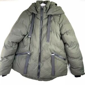 Saint & Sinner Puffer Jacket Hooded Olive Green Quilted Zipper Women US‎ L UK 14